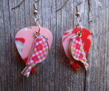 CLEARANCE Pink Plaid and Flowered Bird Charm Guitar Pick Earrings - Pick Your Color