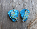 CLEARANCE Blue and Green Striped Bird Charm Guitar Pick Earrings - Pick Your Color