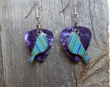 CLEARANCE Blue and Green Striped Bird Charm Guitar Pick Earrings - Pick Your Color