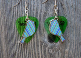 CLEARANCE Blue and Green Striped Bird Charm Guitar Pick Earrings - Pick Your Color