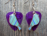 CLEARANCE Blue and Green Striped Bird Charm Guitar Pick Earrings - Pick Your Color