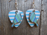 CLEARANCE Blue and Green Striped Bird Charm Guitar Pick Earrings - Pick Your Color