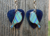 CLEARANCE Blue and Green Striped Bird Charm Guitar Pick Earrings - Pick Your Color