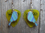 CLEARANCE Blue and Green Striped Bird Charm Guitar Pick Earrings - Pick Your Color