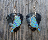 CLEARANCE Blue and Green Striped Bird Charm Guitar Pick Earrings - Pick Your Color