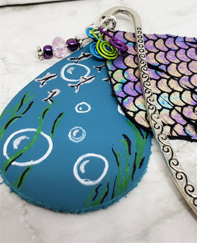 Mermaid Bookmark with Leather, Glass Beads, and Colored Metal Swirls