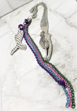 Mermaid Bookmark with Colored Chain, Glass Beads, and Silver Toned Metal Mermaid Tail Charms