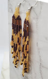 Metallic Plum and Honey Colored Long Brick Stitch Earrings