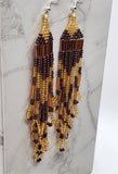 Metallic Plum and Honey Colored Long Brick Stitch Earrings