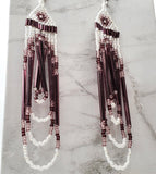 Amethyst Purple and White Looping Brick Stitch Earrings