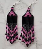 Black and Metallic Fuchsia Pink Brick Stitch Earrings
