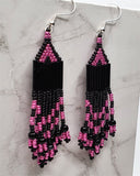 Black and Metallic Fuchsia Pink Brick Stitch Earrings