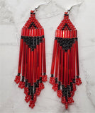 Red and Black Brick Stitch Earrings