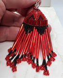 Red and Black Brick Stitch Earrings