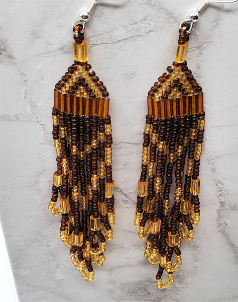 Brown and Honey Colored Long Brick Stitch Earrings – SimplyRaevyn