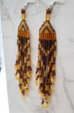 Brown and Honey Colored Long Brick Stitch Earrings