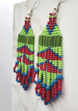 Green, Blue and Red Southwestern Style Brick Stitch Earrings