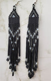 Matte Black Long Brick Stitch Earrings