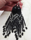 Matte Black Long Brick Stitch Earrings