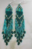 Teal, Turquoise and Metallic Gold Long Brick Stitch Earrings