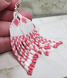 White and Pink Coral Mirror Image Asymmetrical Brick Stitch Earrings
