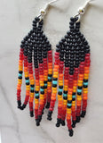 Black, Red, Orange and Turquoise Southwestern Style Brick Stitch Earrings