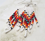 White, Red, and Orange Southwestern Style Brick Stitch Earrings