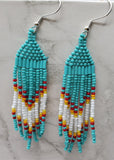 Turquoise, White, Orange and Red Southwestern Style Brick Stitch Earrings