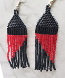 Red and Black Asymmetrical Brick Stitch Earrings