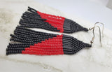 Red and Black Asymmetrical Brick Stitch Earrings