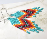 Turquoise, Black, Red, and Orange Southwestern Style Brick Stitch Earrings