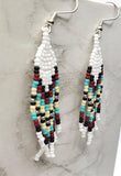 White with Multicolor Dangles Southwestern Style Brick Stitch Earrings