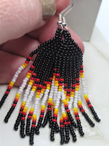 Black, Red, Yellow, White and Orange Brick Stitch Earrings - Autumnal Halloween