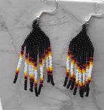 Black, Red, Yellow, White and Orange Brick Stitch Earrings - Autumnal Halloween