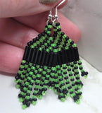 Black and Neon Green "Checkered" Petite Brick Stitch Earrings - UV Reactive