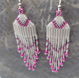 Matte White and Metallic Pink and Purple Brick Stitch Earrings