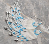 Matte White and Light Blue Luster Brick Stitch Earrings