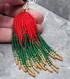 Red, Green and Metallic Gold Brick Stitch Earrings - Christmas