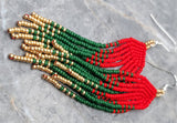 Red, Green and Metallic Gold Brick Stitch Earrings - Christmas