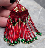 Red, Green and Gold Brick Stitch Earrings