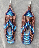 Brown and Shades of Blue Looping Brick Stitch Earrings