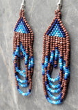 Brown and Shades of Blue Looping Brick Stitch Earrings
