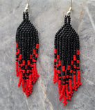 Black and Red Gradient Brick Stitch Earrings