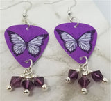 Purple Butterfly Guitar Pick Earrings with Amethyst Swarovski Crystal Dangles