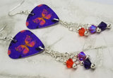 Orange Butterfly Purple Guitar Pick Earrings with Swarovski Crystal Dangles