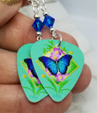 Blue Butterfly Guitar Pick Earrings with Capri Blue Swarovski Crystals