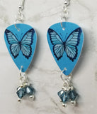 Blue Butterfly Guitar Pick Earrings with Blue Crystal Swarovski Dangles
