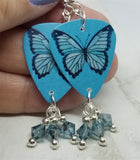 Blue Butterfly Guitar Pick Earrings with Blue Crystal Swarovski Dangles