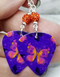 Orange Butterfly Purple Guitar Pick Earrings with Orange Pave Beads