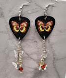 Orange and Yellow Butterfly Guitar Pick Earrings with Charm and Swarovski Crystal Dangles